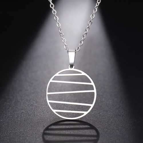 TITANUIM (NEVER FADE) CIRCLE WITH STRIPES Necklace 45cm (Silver Only)