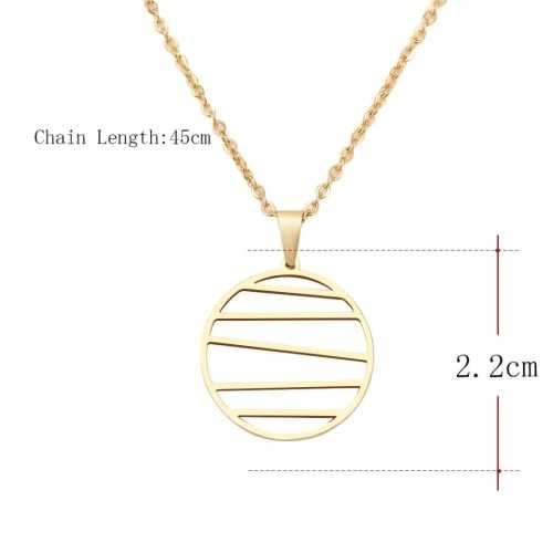TITANUIM (NEVER FADE) CIRCLE WITH STRIPES Necklace 45cm (Silver Only)