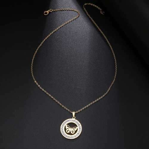 TITANIUM (NEVER FADE) "BEAUTIFUL BUTTERFLY" Necklace with Simulated Diamonds 45cm (SILVER ONLY)