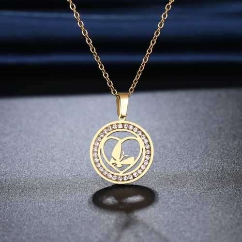 TITANIUM (NEVER FADE) "BUTTERFLY IN HEART" Necklace with Simulated Diamonds 45cm (SILVER ONLY)