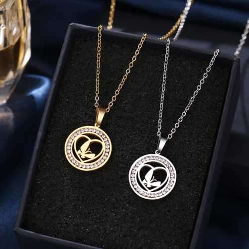 TITANIUM (NEVER FADE) "BUTTERFLY IN HEART" Necklace with Simulated Diamonds 45cm (SILVER ONLY)