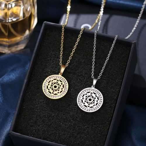 TITANIUM (NEVER FADE) "SQUARE WITH HEARTS" Necklace with Simulated Diamonds 45cm (SILVER ONLY)