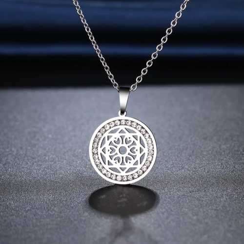 TITANIUM (NEVER FADE) "SQUARE WITH HEARTS" Necklace with Simulated Diamonds 45cm (SILVER ONLY)