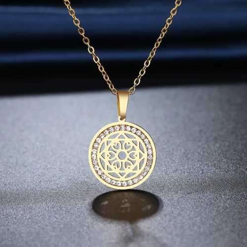 TITANIUM (NEVER FADE) "SQUARE WITH HEARTS" Necklace with Simulated Diamonds 45cm (SILVER ONLY)