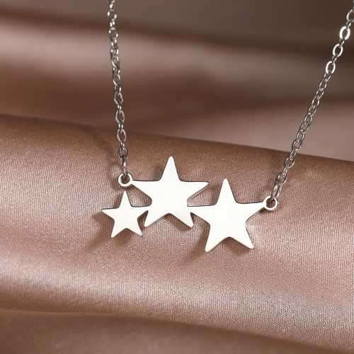 Retail Price R1099 TITANIUM (NEVER FADE) SILVER THREE SOLID STARS Necklace 45cm