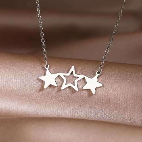 Retail Price R1299 TITANIUM (NEVER FADE) TWO SOLID & ONE HOLLOW STARS Necklace 45cm (SILVER ONLY)