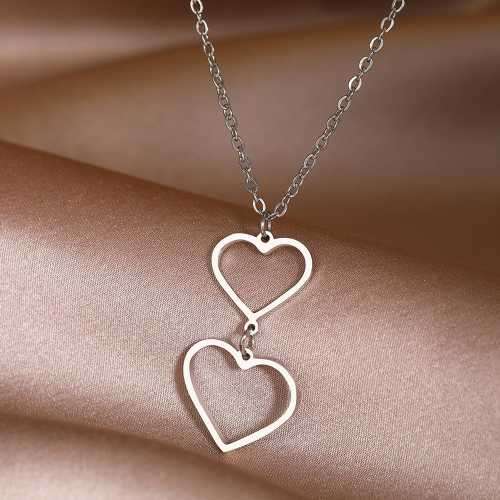 Retail Price R1399 TITANIUM (NEVER FADE) SILVER DOUBLE HOLLOW HEARTS Necklace 45cm