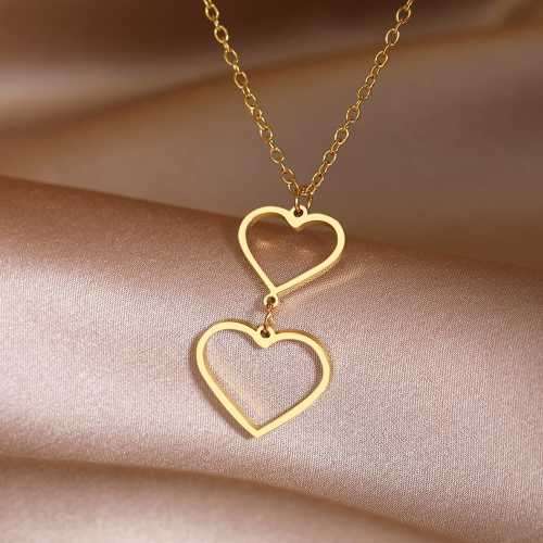 Retail Price R1399 TITANIUM (NEVER FADE) SILVER DOUBLE HOLLOW HEARTS Necklace 45cm