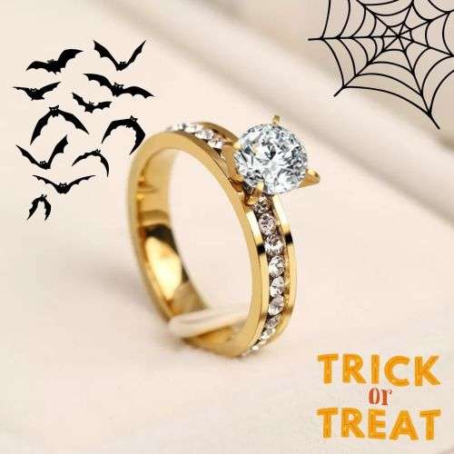 Retail Price R1599 GOLD SOLID RING WITH SIMULATED DIAMONDS SIZE 7 US TITANIUM (NEVER FADE)