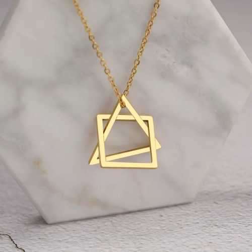 Retail Price R1299 GOLD TRIANGLE & SQUARE Necklace 45cm TITANIUM (NEVER FADE)