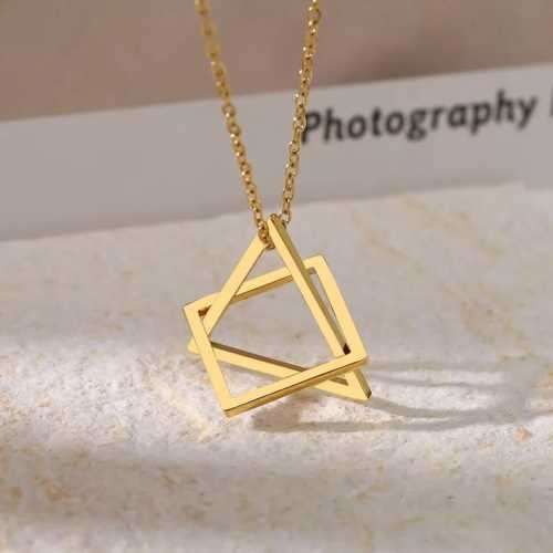 Retail Price R1299 GOLD TRIANGLE & SQUARE Necklace 45cm TITANIUM (NEVER FADE)