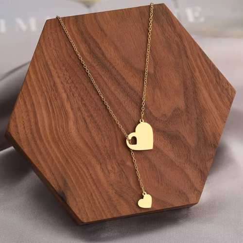 Retail Price R1099 SILVER DOUBLE HEARTS Necklace 45cm TITANIUM (NEVER FADE)