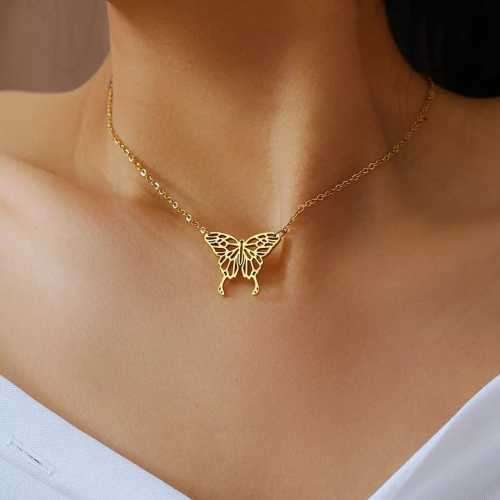 Retail Price R1299 TITANIUM (NEVER FADE) GOLD BUTTERFLY Necklace 45cm