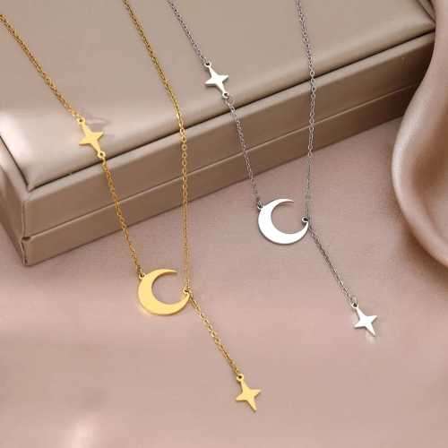 Retail Price R1199 TITANIUM (NEVER FADE) SILVER MOON AND STARS Necklace 45cm