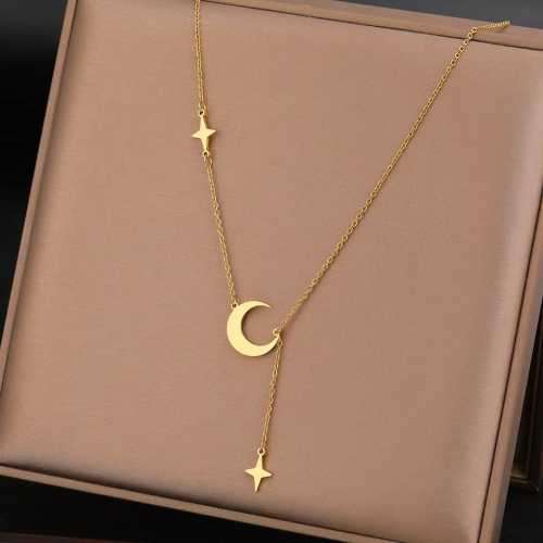 Retail Price R1199 TITANIUM (NEVER FADE) SILVER MOON AND STARS Necklace 45cm