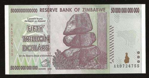 2008 UNC AA Prefix $50 TRILLION Zimbabwe Dollars - a piece of social history!