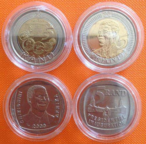 !!! FANTASTIC FOUR MANDELA R5 COINS - UNC 2011 SARB, UNC 2008, 2000 & 1994 !!!