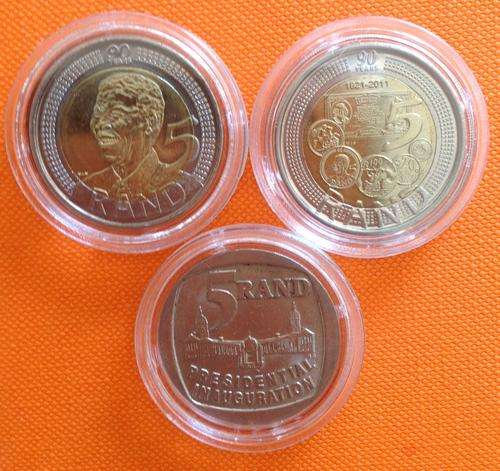 !!! TERRIFIC THREESOME- 3 MANDELA R5 COINS - UNC SARB 2011, UNC 2008 & 1994 !!!