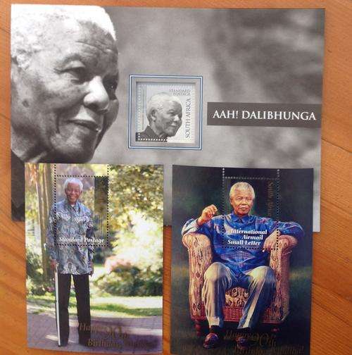 ### THREE Mandela stamps - 2008 birthday stamps + 2013 commemorative folder ###