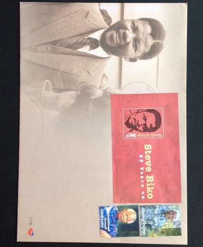 2008 Mandela 90th Birthday FDC 7.130 with Mandela & Steve Biko stamps (Canc at Rivonia Post Office)