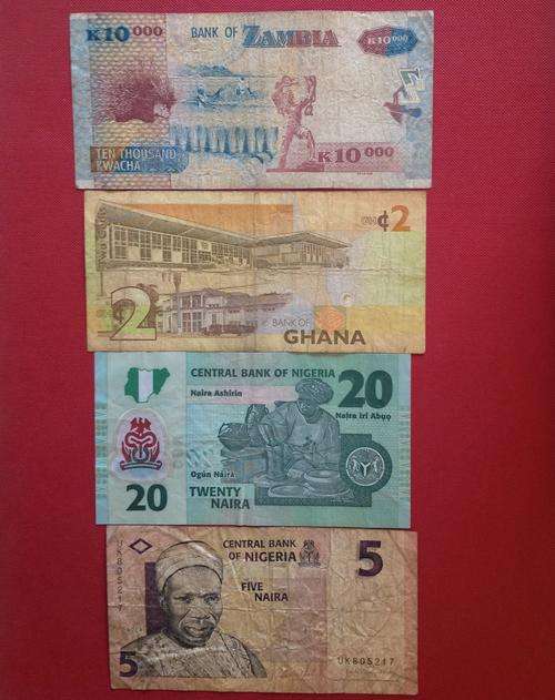 4 Banknotes from Zambia, Ghana and Nigeria - Circulated