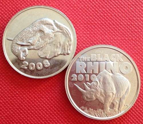 TWO COIN WORLD "BIG 5" TOKENS - 2008 ELEPHANT & 2010 BLACK RHINO