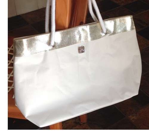 Cream and gold Lancome casual shopping shoulder bag