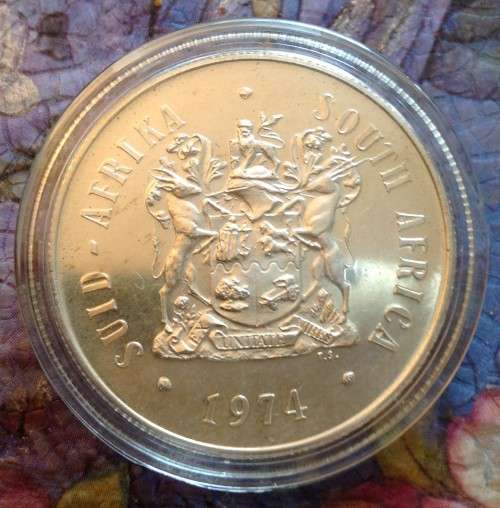 RSA Proof 1974 50 Year Anniversary of SA Coins Silver One Rand in capsule