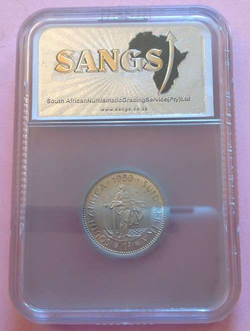 Union of SA 1959 Silver Shilling SANGS MS62 Graded