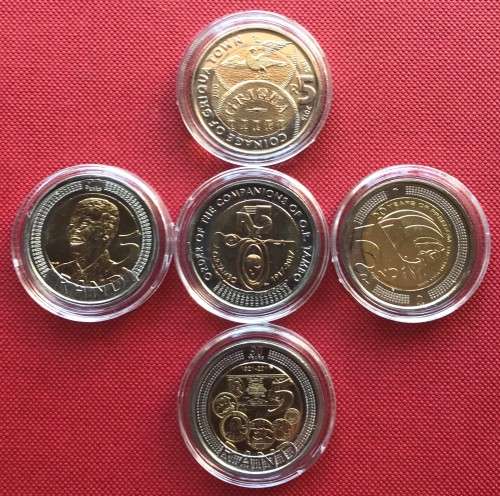 FANTASTIC FIVE stunning uncirculated bi-metal R5 coins (2008, 2011, 2014, 2015 & new 2017 OR TAMBO)