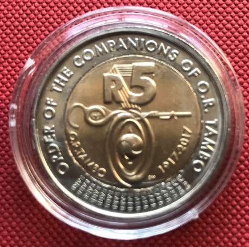 FANTASTIC FIVE stunning uncirculated bi-metal R5 coins (2008, 2011, 2014, 2015 & new 2017 OR TAMBO)
