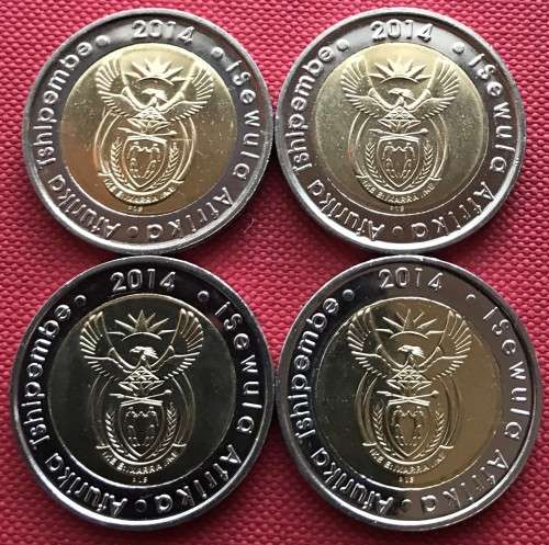 FOUR UNC 2013 R5 COINS - 20 Years of Democracy - ONE BID FOR ALL 4 - IN PLASTIC BAGS