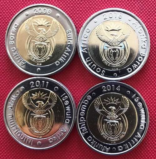 FAB FOUR uncirculated bi-metal R5 Mandela coins in ziplock bags (2008, 2011, 2014 & 2018)