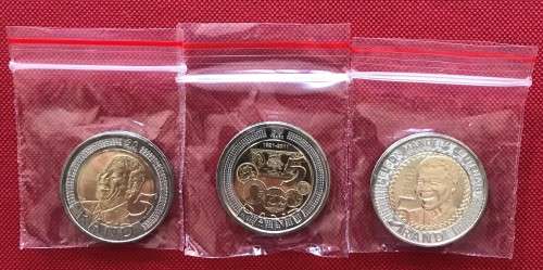 TIP TOP TRIO of uncirculated bi-metal R5 Mandela coins in ziplock bags (2008, 2011 & 2018)