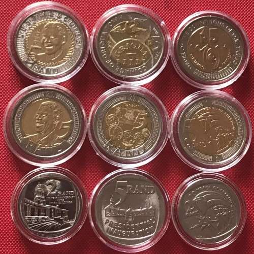 SUPERSET OF NINE COMMEMORATIVE COINS IN CAPSULES (ORT, Griqua, Democracy, Mandela, SARB etc.)
