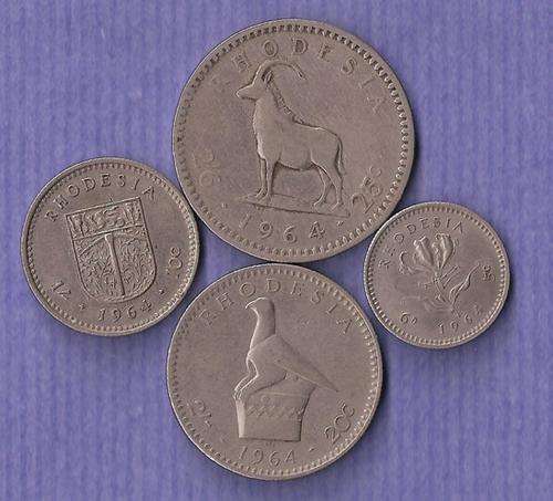 Set of 1964 Rhodesian coins - Halfcrown, Florin, Shilling, Sixpence