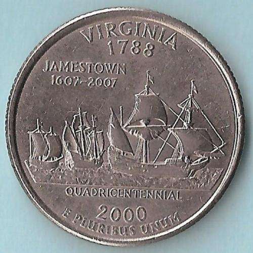 USA 2000 VIRGINIA Quarter Dollar "Jamestown 1607 - 2007 Quadricentennial"