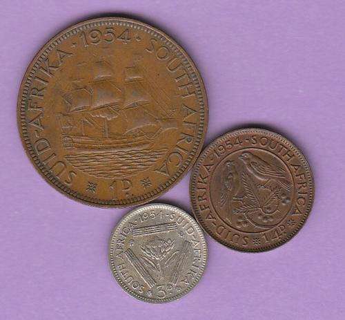 SA Union 1954 Tickey Penny and Farthing