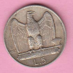 Italy 1927 Silver 5 Lire - Vittorio Emanuele III