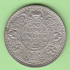 Really Beautiful 1940 Indian Silver One Rupee Coin - Emperor George VI