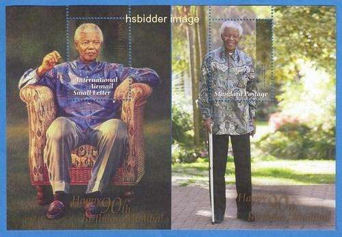 Pair of Nelson Mandela 90th Birthday Commemorative Stamps - mint mini-sheets