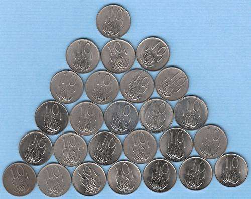 RSA 2nd Dec Series - 26 x 10c coins. Almost complete set. Almost half are UNC.