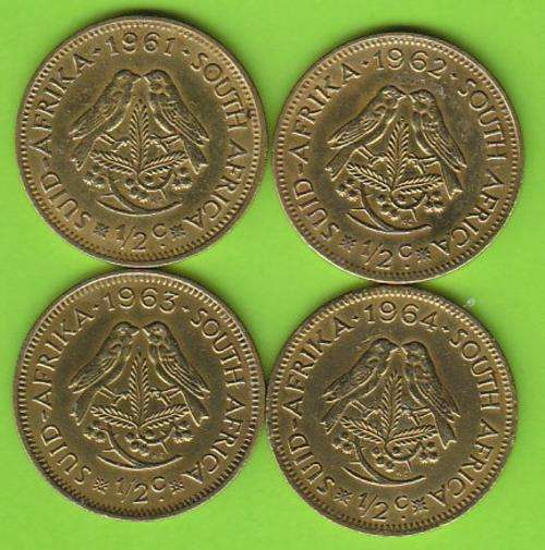 Full set of 1st Decimal Series 1/2 cent coins 1961 1962 1963 1964
