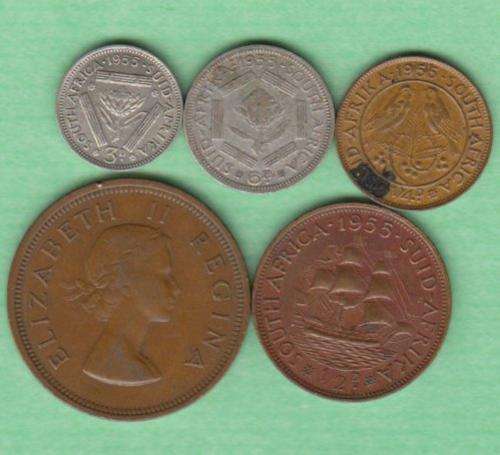 SA Union Set of 5 - Penny, Halfpenny, Farthing, 6d and 3d