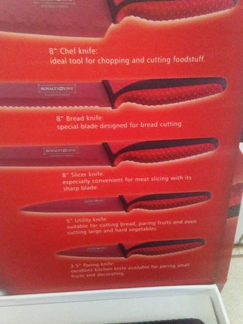 Royalty Line 5 piece knife set with acrylic stand - red and black