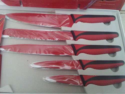 Royalty Line 5 piece knife set with acrylic stand - red and black