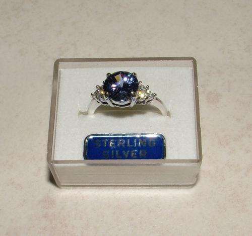 EXQUISITE SILVER TANZANITE CLUSTER RING : SIZE 6