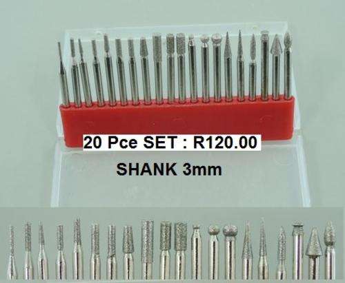 SET OF 20 DIAMOND COATED CARVING POINTS WITH 3MM SHANKS