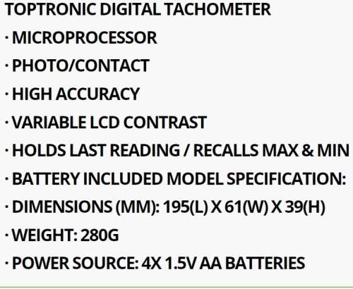 HELLERMANN TYTON : TOPTRONIC : T2238 : DIGITAL TACHOMETER : REV COUNTER