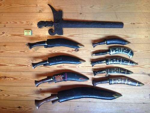Lot of 10 assorted Nepalese Himalayan Gurkha Khukuri (Kukri) Knives and Keris Knife